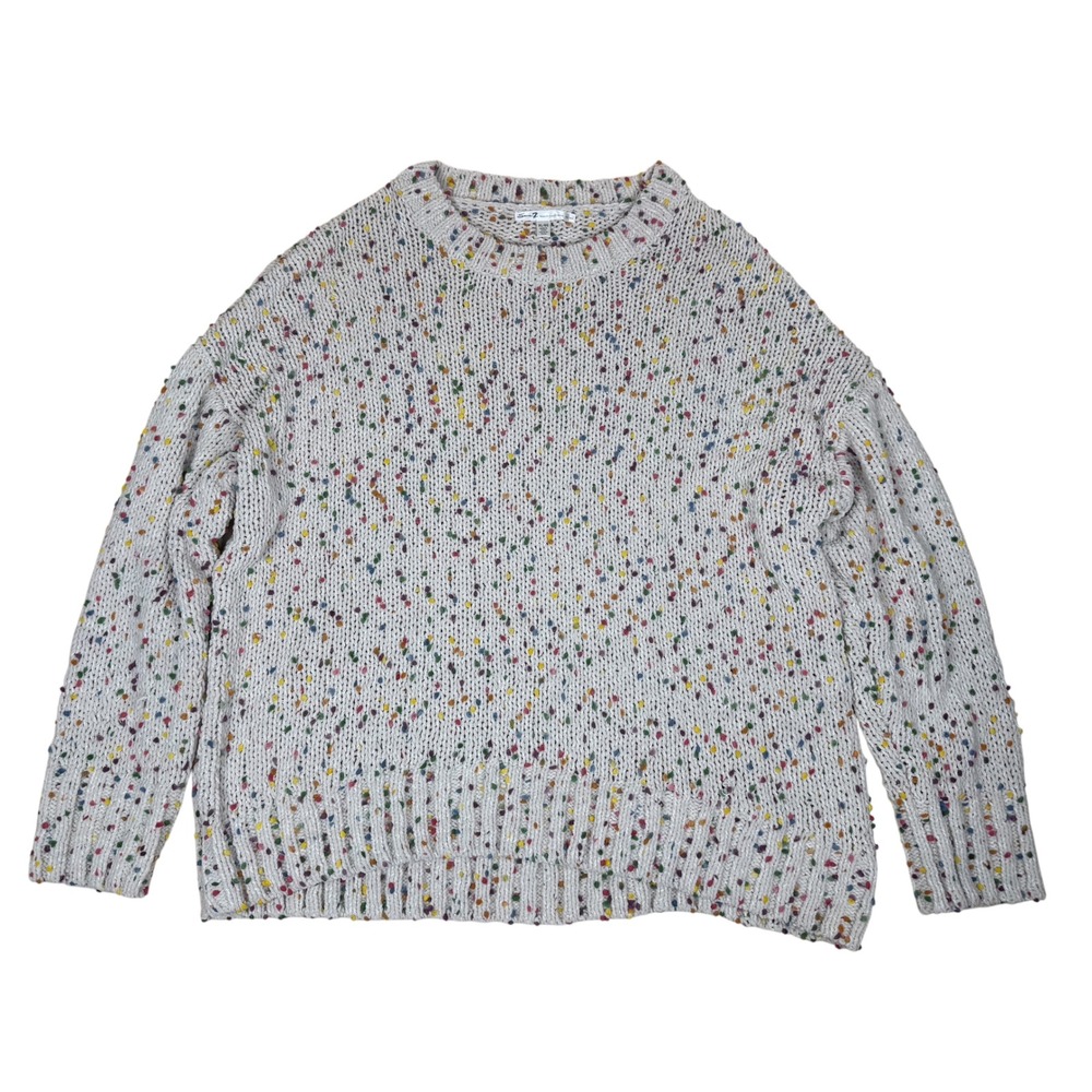 Seven7 XL Confetti Knit Sweater Rainbow Dot Oversized Crewneck Cream